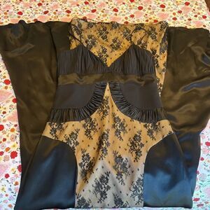 David Meister Black and Tan Lace gown